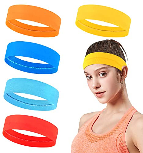 5 Stück Stirnband Elastische Bunt Sport Stirnbänder Haarband rutschfeste Feuchtigkeitsableitende Unisex Stirnband Schweißband für Tennis Yoga Fitness Laufen Pilates für Damen und Herren