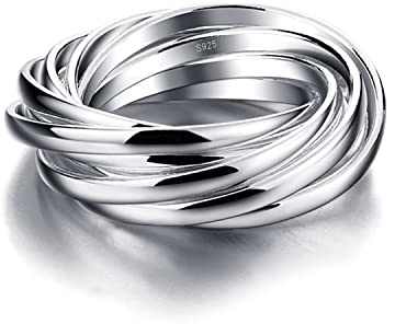 Dankadi Anello 3/5/9 Pezzi Intrecciato in Argento 925, Larghezza 4/6/9mm, Misura da 49 a 70mm, Set di Anelli Multiplo Triplo Fine Liscio Incrociato Regalo Festa Matrimonio per Donna Uomo, Argento
