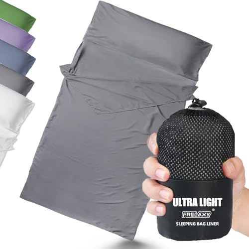 Frelaxy Ultralight Sleeping Bag Liner - Lighter & Compact, 3 Sizes Travel Sheets & Adult Sleep Sack, Comfy Breathable & Silky Soft for Backpacking, Hotel, Camping, Hostels (Gray, 45.2in x 84.6)