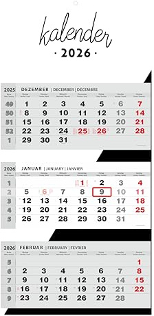 JAROGRAF Calendario 2026 da parete, 3 mesi, calendario da parete, calendario da 3 mesi (nero)