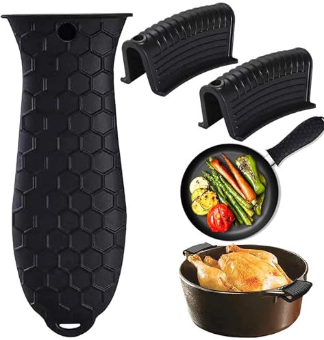Qaestuan Maniglie in Silicone per Pentole, Supporto di Manico Caldo in Silicone, Manici Della Pentola Isolato Termicamente, Per Cucina Forniture, Padelle Calde, Piastre,Teglie da Forno(Nero)