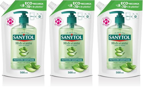 Sanytol - Eco-Recarga Jabón de Manos Hidratante, Protege, Limpia e Hidrata, con Aloe Vera y Té Verde - 500 ml (Paquete de 3)