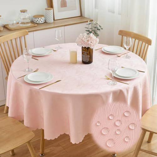 Mantel Redondo Jacquard 200 cm, Estampado Waterflow, Rosa Empolvado