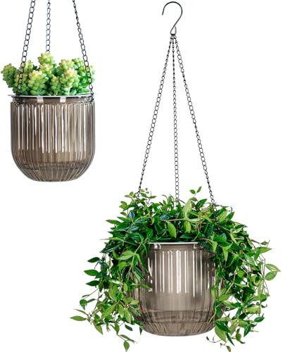 Calvalor Lot de 2 pots de fleurs suspendus - 13,5/21 cm - Pour l'extérieur et l'intérieur - Pot de fleurs suspendu pour plantes