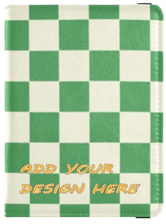 Custodia per passaporto in pelle personalizzata Verde Beige Checker Plaid personalizzato Custodia protettiva per vaccino Copertura per passaporto con blocco RFID Ultra sottile, plaid a scacchi verde