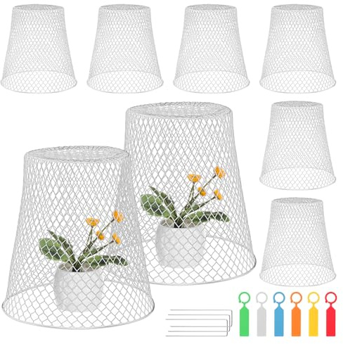 eROOSY 10 PCS Chicken Wire Cloche Plant Protector Cover, Garden Cloches Plants Cages, Garden Protection for Keeping Rabbit Chicken Out with 30 Ground Stakes and 20 Pcs Labels (White)