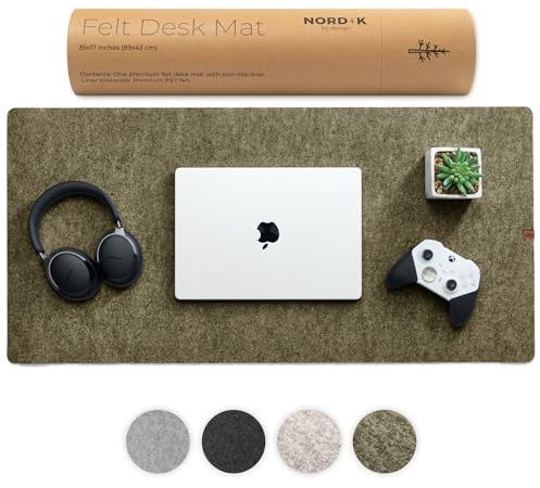 Nordik Large Felt Desk Mat – Timber Moss Green – 35 x 17 inch – Computer Desk Mat – Keyboard and Mouse Pad – Large Desktop Felt Pad