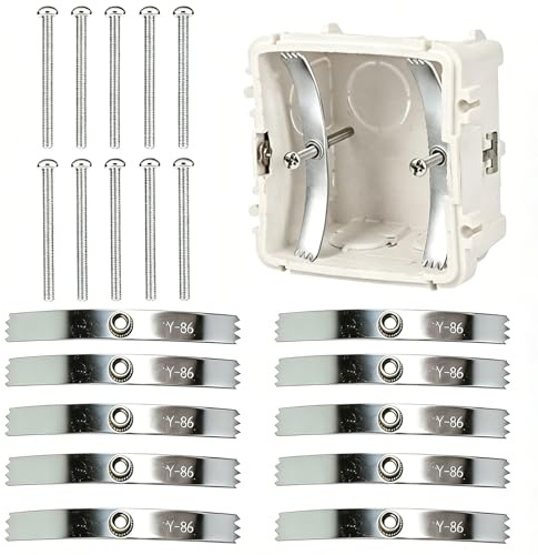 10 clip di riparazione universali per cassette, 86, con aste di supporto regolabili e ganci a vite, per presa a parete/interruttore (argento)