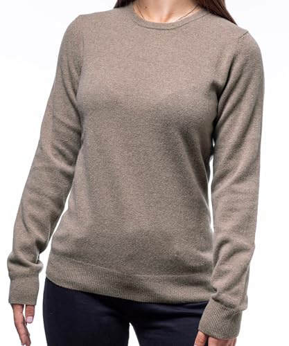 Maglifilo Maglione Donna 100% Lana – Morbido e Caldo in Maglia Rasata Finezza 12 – Girocollo Manica Lunga con Spalla Calata e Fondo in Costa – Elegante e Versatile con Confezione Regalo (Nocciola)