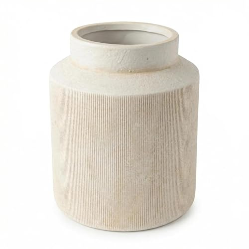Sawoake Rustik terrakotta blomvas, 19 cm gammal benvit keramisk kruka för torkade arrangemang, bondgård boho mittpunkt för vardagsrum, entré, Airbnb och hylldekor