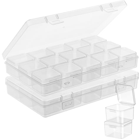 AUAUY Pärlorganiseringslåda, 32 st genomskinliga plastförvaringsbehållare | Hantverksförvaringslådor med lock, förvaring för diamantmålningstillbehör, liten organizerslåd för knappar, frön, smycken