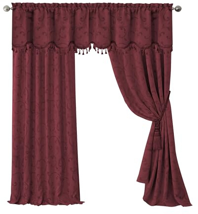 Elrene Home Fashions Mia Jacquard Scroll Blackout Window Curtain, 52 x 95 (1 Panel), Rouge