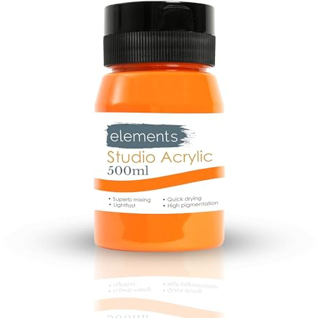 Elements Pot de peinture acrylique 500 ml – Peinture acrylique à séchage rapide à haute teneur en pigments et pigments de couleur vive Orange cadmium