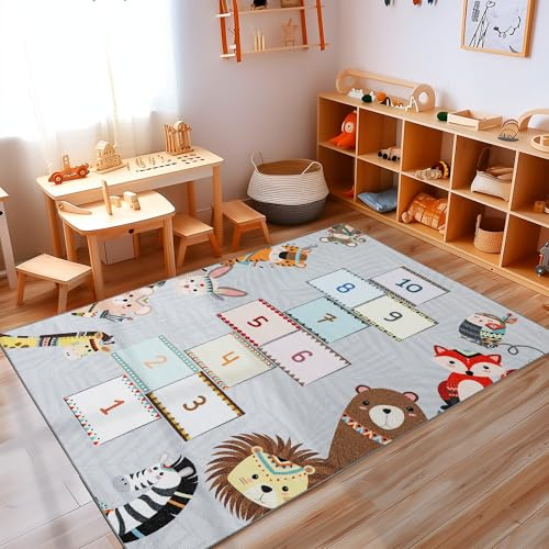 Carpettex Alfombra de Juego para niños con diseño del Juego de la oca para niños o niñas, Alfombra Antideslizante Lavable para habitación Infantil, Color:Gris, Tamano:100x150 cm