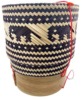 CraftCurl Bamboo Rice Steamer Basket - Traditional Thai Sticky Rice Cooker with Stand, Eco‑Friendly Kitchen Décor for Dumplings, Vegetables, Seafood 4.5 Inch