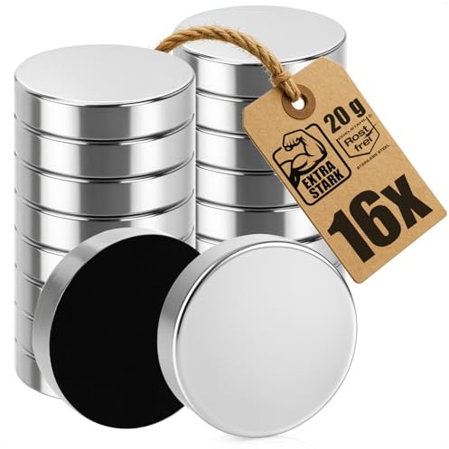 COM-FOUR® 16 calamite da frigo, potenti magneti in acciaio inossidabile con cuscinetti in feltro, magneti rotondi piatti per frigoriferi, lavagne bianche (16 pezzi)