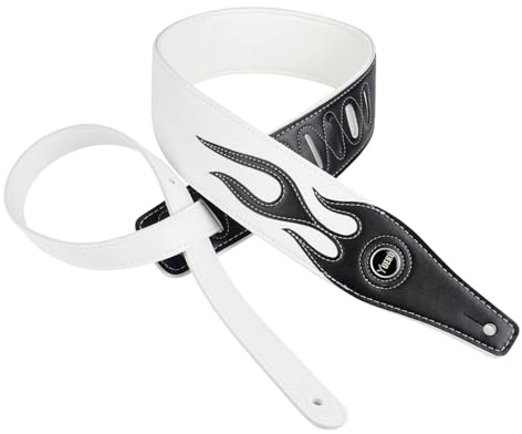YUEKO Gitarrrem för elgitarr/bas, coolt belysningsmönster, flamma, Vita och svarta lågor, Verstellbare Länge