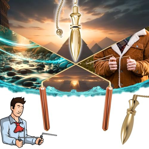 Varillas de Radiestesia Profesionales de Cobre & Péndulo Egipcio de Adivinación (THOT) - Pack Ideal para Zahoríes y para Comenzar con la Radiestesia