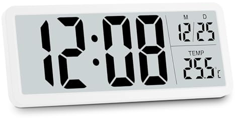 BORDEAG Digitale Wanduhr, Wanduhr Digital Mit Temperaturanzeige Und Hygrometer Datum, Wecker Digitale Uhr Großes Display Digitaluhr Digitalwecker Für Schlafzimmer Büro