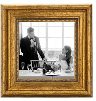 CABBEL Cadre photo 15x15 cm Or – Style Baroque Vintage – Pour affiches, photos et certificats – Verre acrylique incassable – Élégant & décoratif – Idéal pour salon, bureau ou galerie