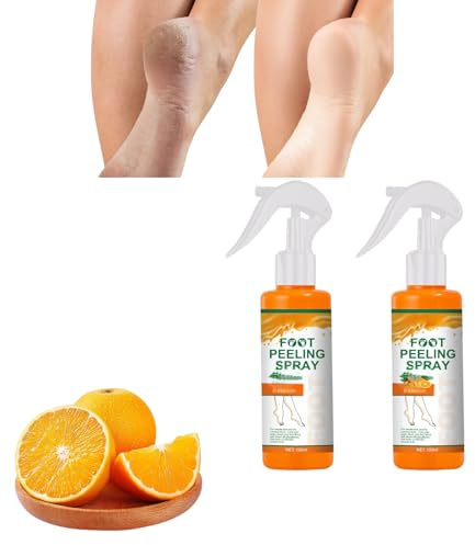 Omedelbar fotpeeling-spray, fotsvalsborttagare och peeling-spray för att ta bort död hud, fuktgivande fotvårdsspray för torra, spruckna fötter och grova klackar (2 st)