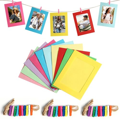 30 Pcs 4x6 Inch Cardboard Photo Frames | Includes 30 Wooden Clips and 30 Hemp Ropes for Easy Hanging. Ideal for Home Wall Decor, Parties. Lightweight Paper Material.