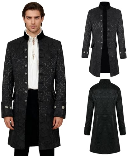 Crubelon Men's Victorian Gothic Tailcoat, Steampunk Vintage Long Coat, Cosplay Costume for Halloween Party, Theatrical Performance (Black, L)