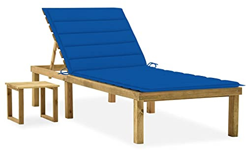 JHQHSM Lettino da giardino con tavolo e cuscino in legno di pino impregnato, schienale regolabile per il comfort, sedia a sdraio in legno resistente alle intemperie con pratico tavolo da appoggio
