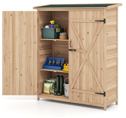 COSTWAY Abri de Jardin en Bois, Armoire Jardin Extérieur avec Toit en Asphalte Incliné, Résistant à l'eau, Étagères Amovibles, Portes avec Loquet, Armoire pour Jardin, Terrasse, Pelouse