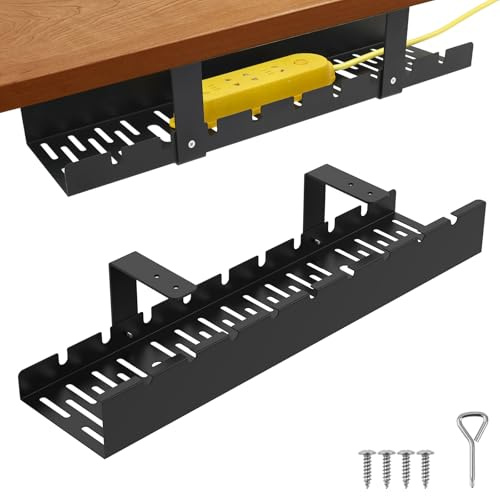Plateau de gestion des câbles sous le bureau, organisateur de câbles de bureau en métal facile à installer, plateau de rangement avec vis pour le bureau à domicile