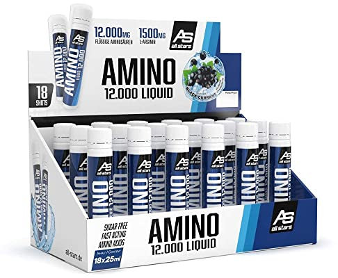 All Stars Amino Liquid 18 x 25 ml Black Currant I Aminosäuren flüssig & hochdosiert I Drink mit BCAA + Glutamin + L-Arginin I Sirup zum Mischen mit Wasser I flüssiges Supplement zuckerfrei