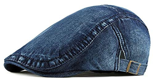 Chennuo Casquette Plate Homme/Femme Vintage Denim Newsboy Béret Été Légère Souples Chapeau (Bleu foncé)