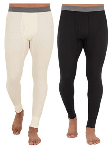 Fruit of The Loom Men's 2-Pack Recycled Waffle Thermal Underwear Bottom, Black/Natural, Small
