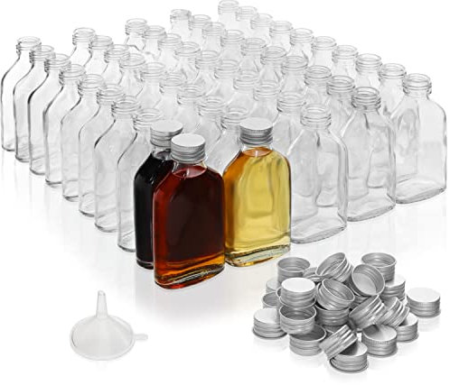 Belle Vous Mini Bouteille 100 ml avec Bouchon Argent et Entonnoirs (Lot de 50) - Bouteilles Miniatures Vides pour Mariages et Fêtes - Mignonettes Alcool, Schnaps, Whisky, Shooters et Spiritueux