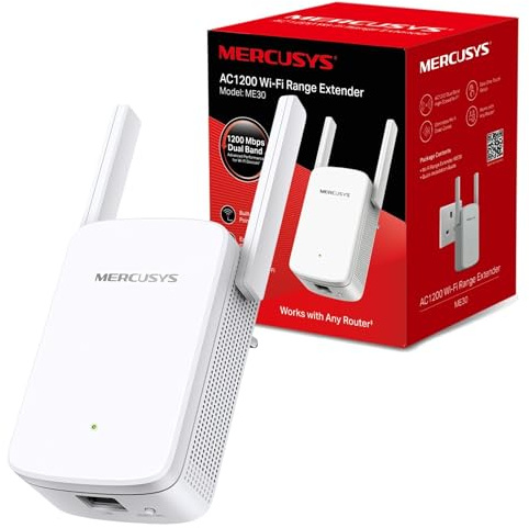 MERCUSYS ME30 AC1200Mbps WiFi Extender Booster, Internet Booster, Ethernet Port, EasyMesh, Access Point,WiFi Repeater,TP-Link App,UK Plug
