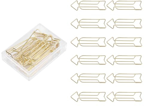 Joyzan Clips de Papel Grandes, Clip Flecha Oficina Dorados Galvanoplastia Metal Marcapaginas en Forma Papelería Pinzas Papeleria Metalicas Organización Fijación Herramientas Escuela 12 Piezas