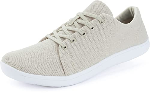 WHITIN Women's Minimalist Barefoot Shoes Wide Width Toe Box Size 7.5 Zero Drop Arch Support Lace Up Fitness Workout Training Gym Road Running Bowling Comfy Tennis Fashion Sneakers Female Beige 38