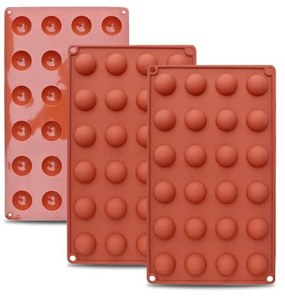 GEFIRE 3 Stück Halbrunde Schokoladenformen mit 24 Vertiefungen, Pralinenform Silikon，Bonbonform，Antihaft-schokoladenformen，Mini-Schokoladenformen für Schokolade, Kuchen, Gelee, Kuppelmousse