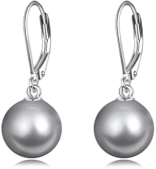 VONALA Perle Ohrringe Sterling Silber, Hängend Ohrringe Schmuck Geschenke für Damen und Mädchen (Graue Perle)