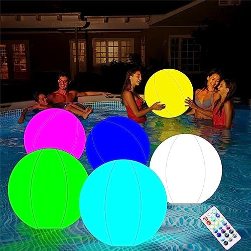 Voiakiu Piscine Gonflable à LED, Boule d'eau LED avec TéLéComman, 16 Couleur Changeante Ballon Plage, IP68 Étanche Lumineux À LED Gonflable Décor Fête pour Piscine