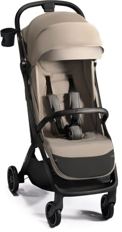 Kinderkraft NUBI 2 Poussette légère, jusqu'à 22 kg, poussette pliable automatique, capote imperméable avec filtre UPF50+, poids léger (8 kg), position allongée, ceintures de sécurité à 5 points, Beige