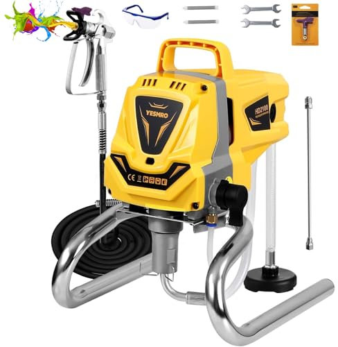 Pulvérisateur de Peinture sans air 220 Bar,Machine électrique à Haute efficacité 1100W, pour peintures à Dispersion/Latex,Vernis & lasures,sans Dilution,réglage de la Pression, Tuyau 7 m