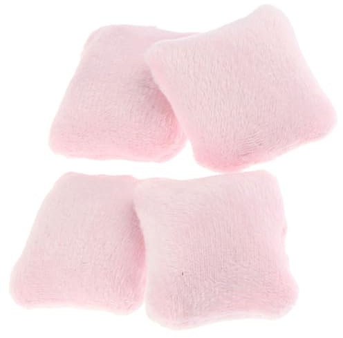 Vaguelly 4pcs Dollhouse Pillow Accessories Miniature Throw Pillows, Armchair, Bedding Set in Pink Flannel