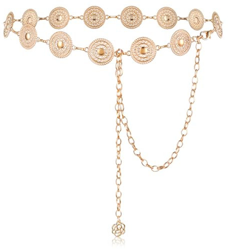 Amabro Kettengürtel, Taillenkette Taille Gürtel Vintage Mädchen Jeans Taillenkette für Damen Gold Metall Kettengürtel verstellbarer Metall Western Cowgirl Gürtel für Kleid