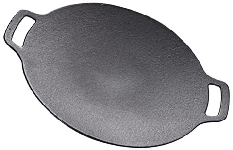 Kisangel Cast Iron BBQ Grill Pan Non-Stick Barbecue Grill Pan with Wide Uses Without Burrs Suitable for Daily Use and Camping, Sturdy Iron Material for Gas and Induction Hobs