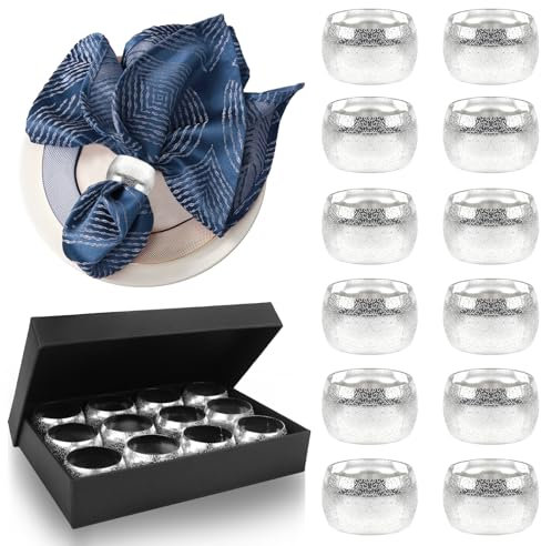 Serviettenringe Silber 12 Stück Serviettenringe Vintage Elegante Servietten Schnallen für Anlässe wie Thanksgiving, Hochzeit, Weihnachten, Familie Sammeln, Esstischdekoration