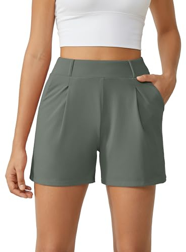 G4Free Womens Shorts with Pockets Ladies Bermuda Shorts Dressy Summer Work Tailored Shorts(Grey Sage, M)