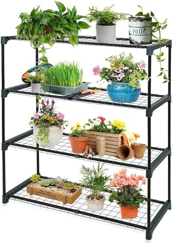 YORKSHIRE HOMEWARE 4 Tier Greenhouse Staging Unit, Outdoor Shelving Rack, Plants Shelf Stand, Unit Tiered Garden Plants Potting Pots Trays, Display Racking Shelves, Free Standing Outdoor Plant Stand