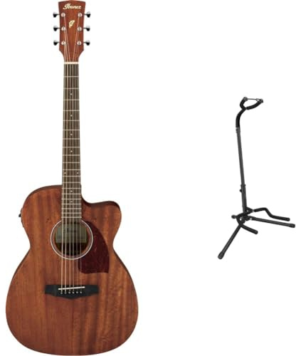 Ibanez Performance Series PC12MHCE-OPN - Grand Concert Electro-Acoustic Guitar with Cut-Away - Open Pore Natural + Amazon Basics Guitar Stand