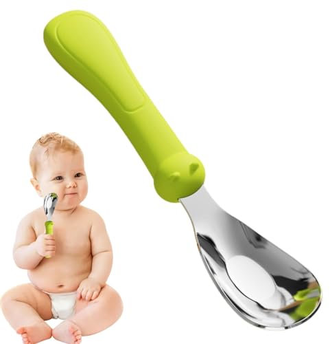 Holdes sked för baby, babysked av metall, matsked för bebisar med silikonhandtag | säkerhetssked av rostfritt stål, baby LED-avvänjningstillbehör, livsmedelsredskap